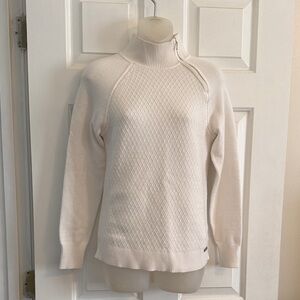 NILS Women's Ski Sweater Mock-neck with Side Zip, Medium, White, Cable Knit